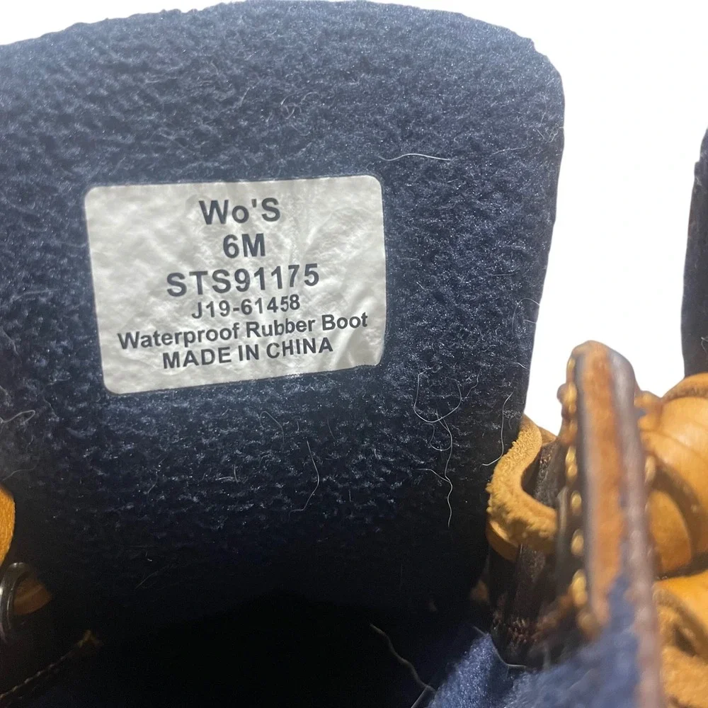 Sperry Saltwater Women Navy Brown Waterproof Rubber Leather Duck Boots 6M